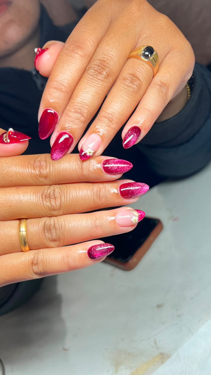 Magenta Glitter & Flower Art
